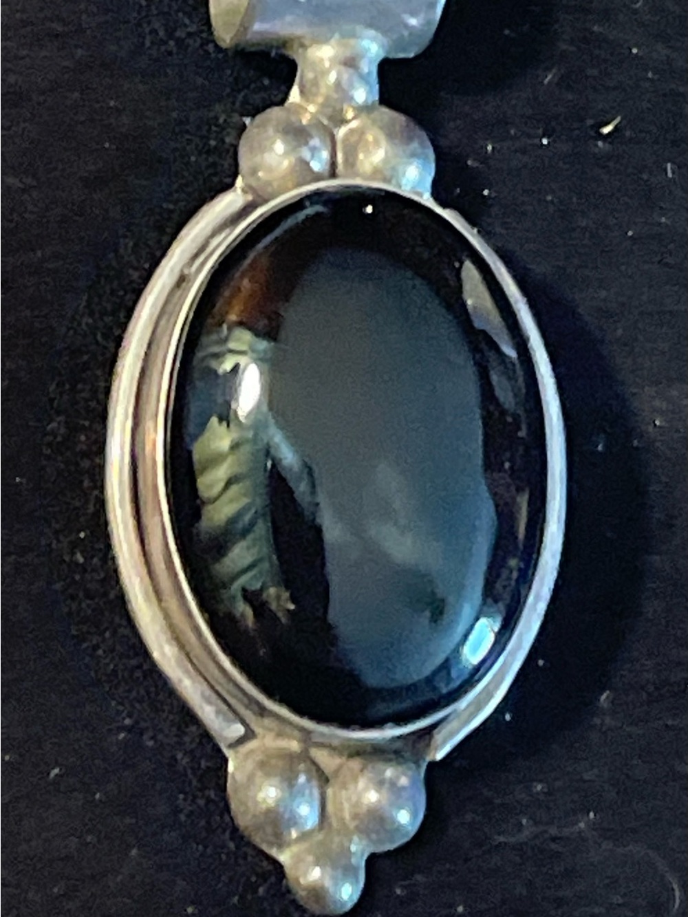 Vintage Taxco TA-93 Mexico Signed Black Onyx Oval Pendant. Sterling Silver 925.